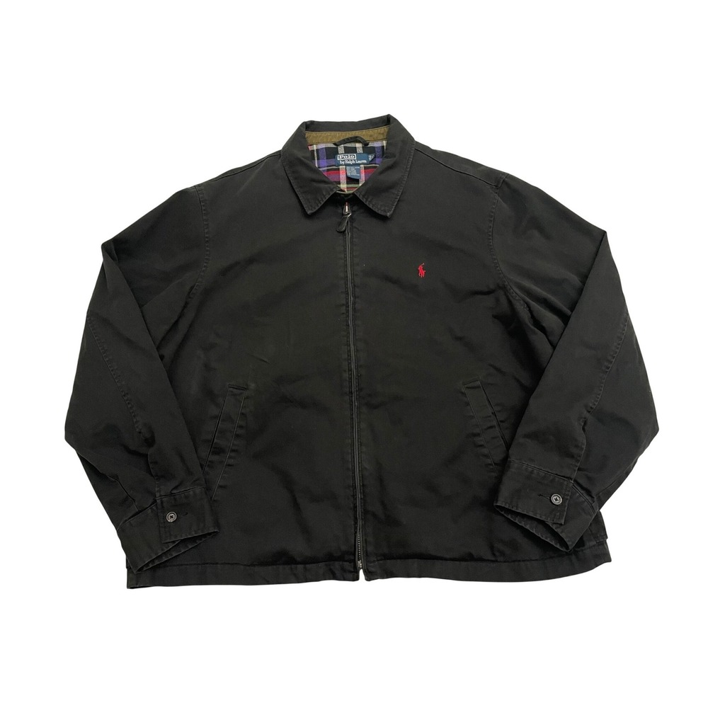 Vintage Polo Ralph Lauren Harrington Jacket 2XB Black Plaid Lined Cotton